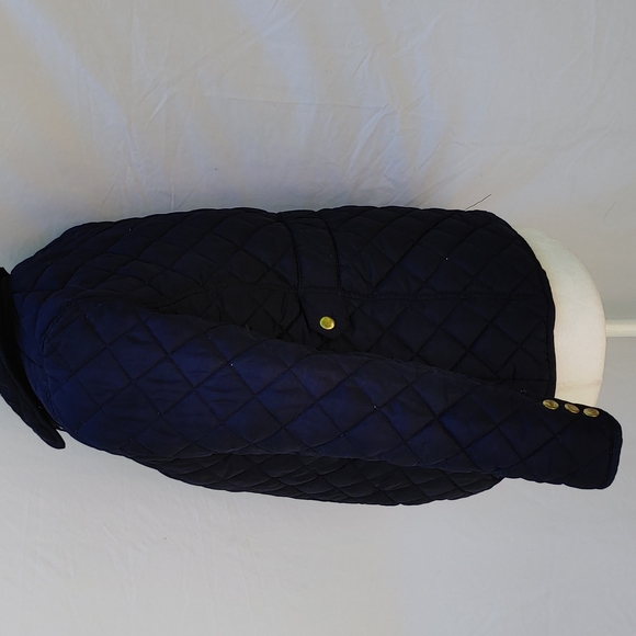 Girls Crown and Ivy navy quilted jacket, sz L, plaid lining, snap front - Picture 6 of 11